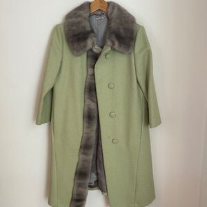 Miu Miu Green Coat with Faux Fur Shawl